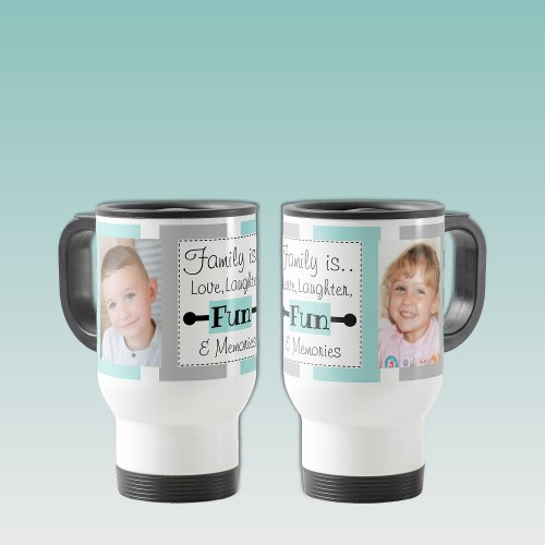 Family is love striped photos mint grey travel mug