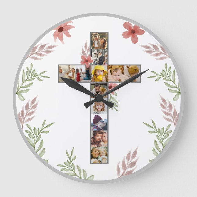 Family Jesus Cross Christian Church Lover Large Clock (Front)