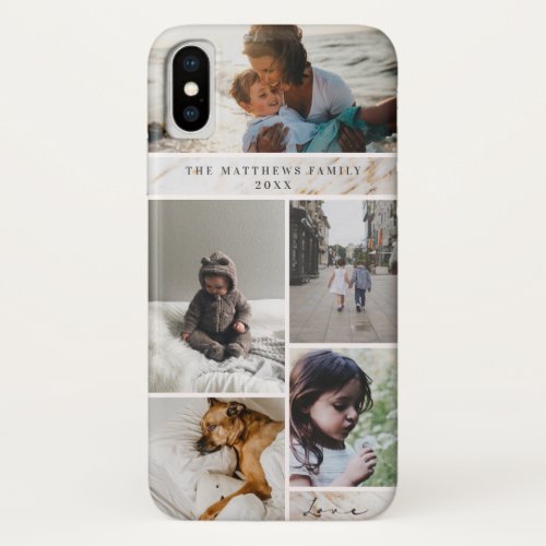Family Keepsake Marble Custom 5 Photo Collage iPhone XS Case