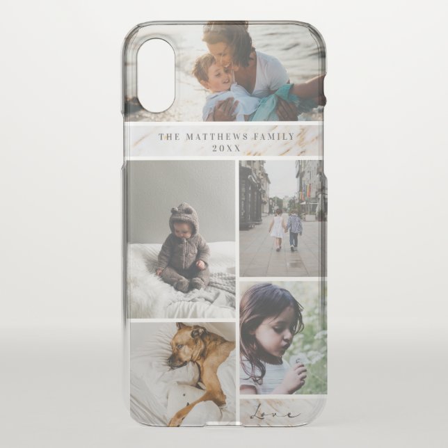 Family Keepsake Marble Custom 5 Photo Collage Uncommon iPhone Case (Back)