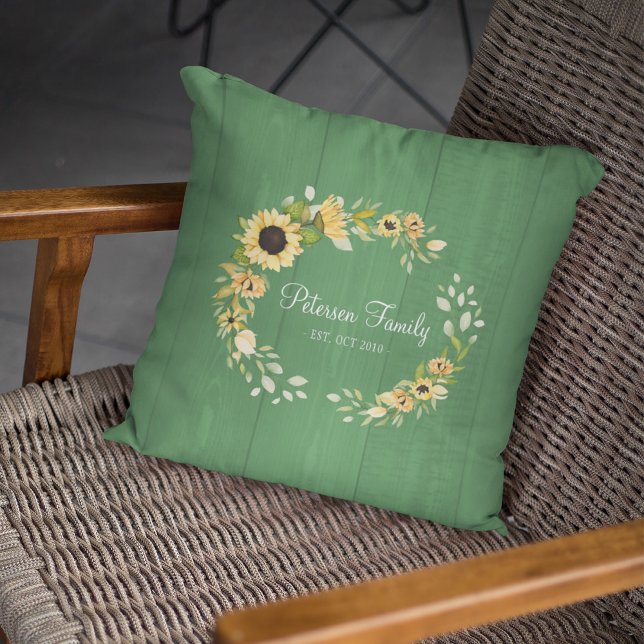 Family keepsake monogrammed rustic sunflowers throw pillow (Creator Uploaded)
