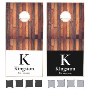 Family Keepsake Rustic Modern Monogramed Name Cornhole Set