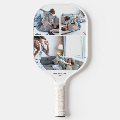 Family Kids 3 Photo Collage Template Personalized Pickleball Paddle