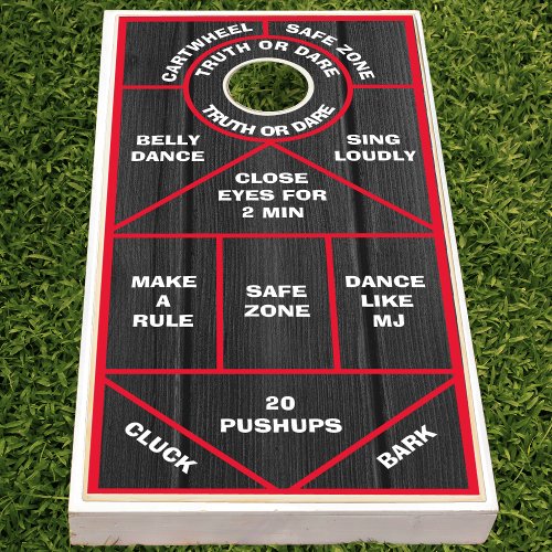 Family  Kids Party Rules Red  Black Wood Cornhole Set