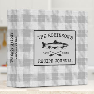 Family Lake House Fish Oars White Plaid Recipe 3 Ring Binder