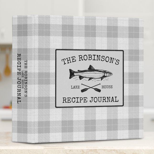 Family Lake House Fish Oars White Plaid Recipe 3 Ring Binder (Creator Uploaded)