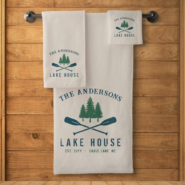 Family Lake House Modern Rustic Boat Oar Pine Tree Bath Towel Set (Creator Uploaded)