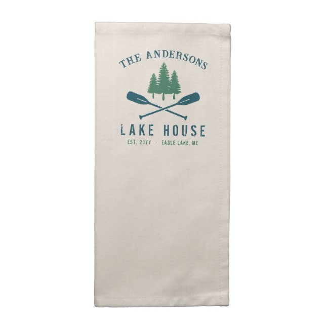 Family Lake House Modern Rustic Boat Oar Pine Tree Cloth Napkin (Half Fold)