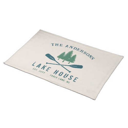 Family Lake House Modern Rustic Boat Oar Pine Tree Cloth Placemat