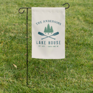Family Lake House Modern Rustic Boat Oar Pine Tree Garden Flag