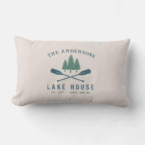 Family Lake House Modern Rustic Boat Oar Pine Tree Lumbar Pillow