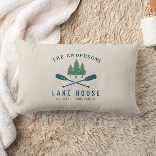 Family Lake House Modern Rustic Boat Oar Pine Tree Lumbar Pillow