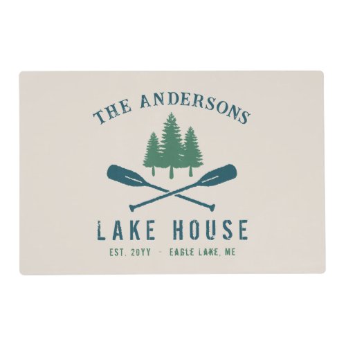 Family Lake House Modern Rustic Boat Oar Pine Tree Placemat