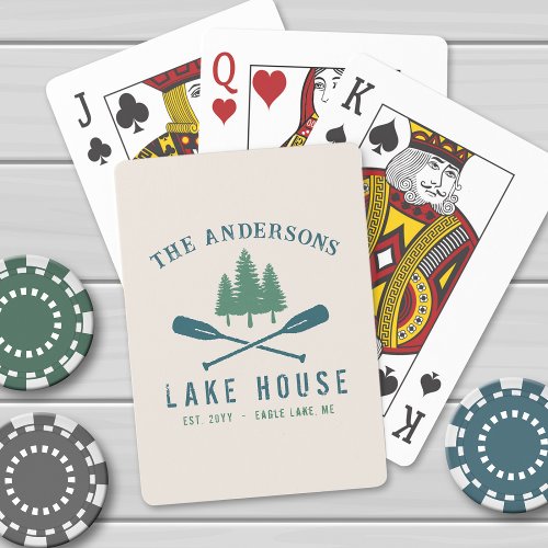 Family Lake House Modern Rustic Boat Oar Pine Tree Poker Cards