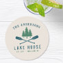 Family Lake House Modern Rustic Boat Oar Pine Tree Round Paper Coaster