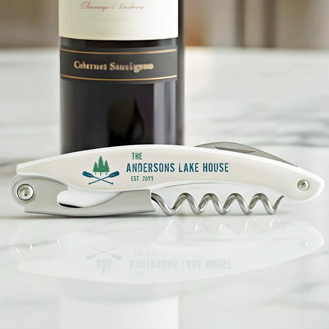 Family Lake House Modern Rustic Boat Oar Pine Tree Waiter's Corkscrew (Creator Uploaded)