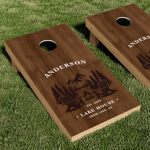 Family Lake House Name Cornhole Set