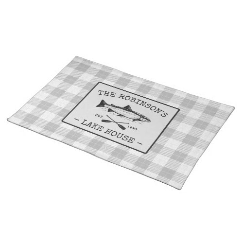 Family Lake House Oars Fish Rustic White Plaid Cloth Placemat
