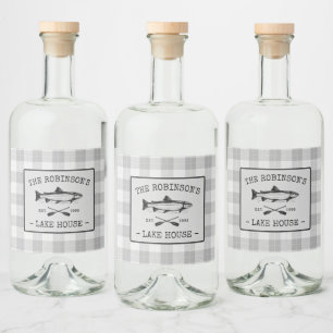 Family Lake House Oars Fish White Plaid Labels