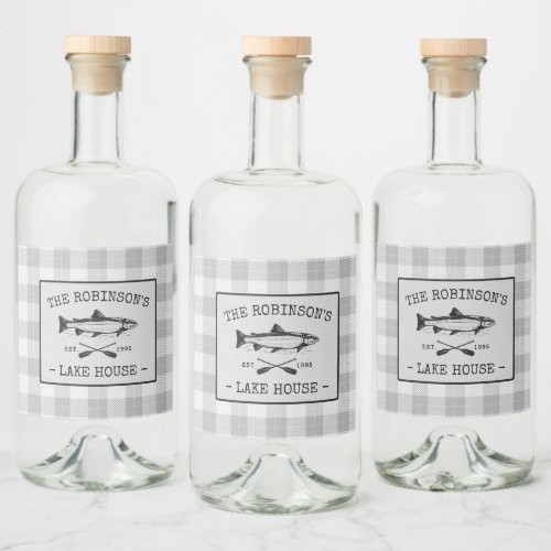 Family Lake House Oars Fish White Plaid Labels