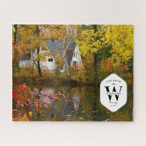 Family Lake House Photo Monogram Keepsake Gift Jigsaw Puzzle