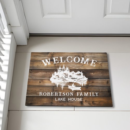 Family Lake House Rustic Wood Welcome Doormat