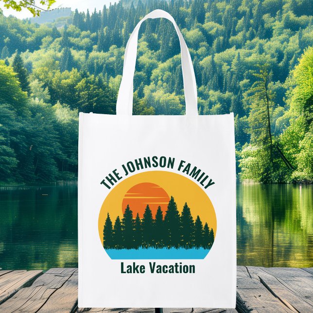Family Lake Trip Cute Customized Sunset Grocery Bag (Creator Uploaded)