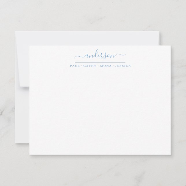 Family Last Name Dusty Blue Script Calligraphy Note Card (Front)