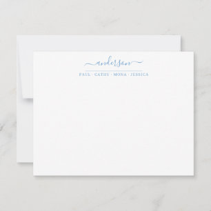 Family Last Name Dusty Blue Script Calligraphy Note Card
