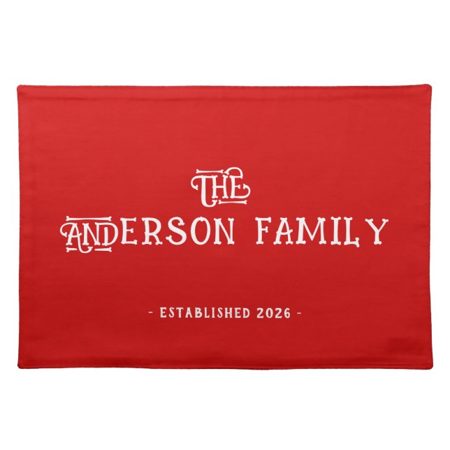 Family Last Name Housewarming Party Wedding Red Cloth Placemat (Front)