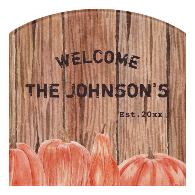 Family Last Name Pumpkin Farmhouse Style  Door Sign (Contour Front)