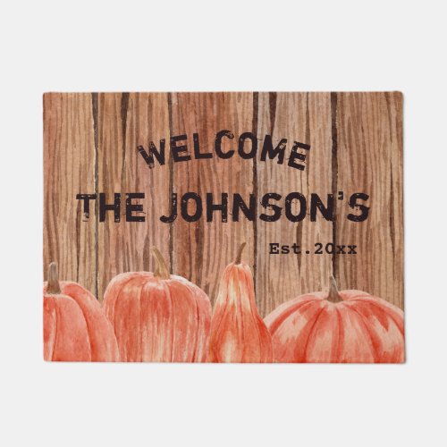 Family Last Name Pumpkin Farmhouse Style  Doormat