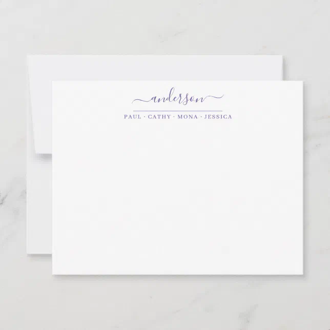 Family Last Name Purple Violet Script Calligraphy Note Card | Zazzle