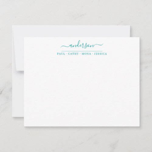 Family Last Name Teal Green Script Calligraphy Note Card