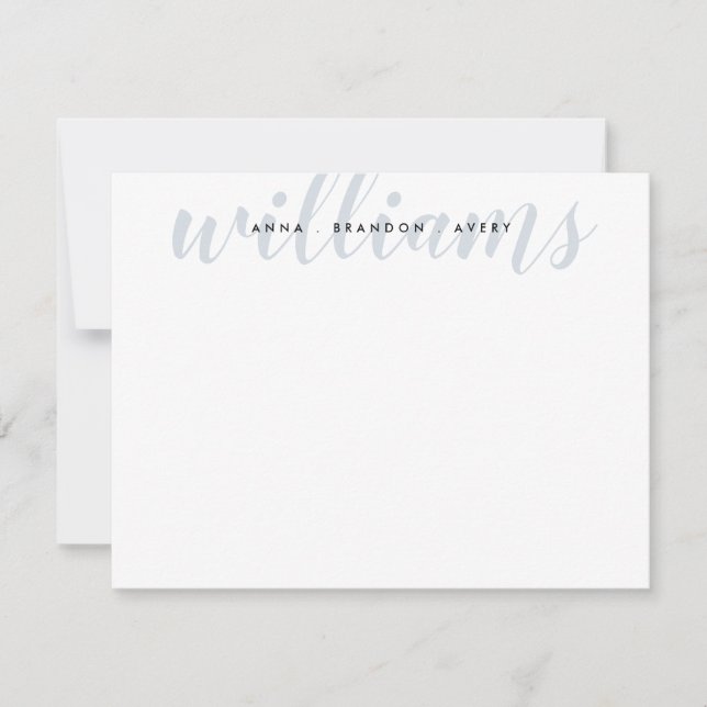 Family Last Name Wedding Couple Silver Gray Script Note Card (Front)