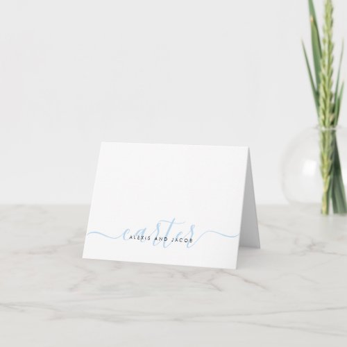 Family Last Name Wedding Light Baby Blue Script  Note Card