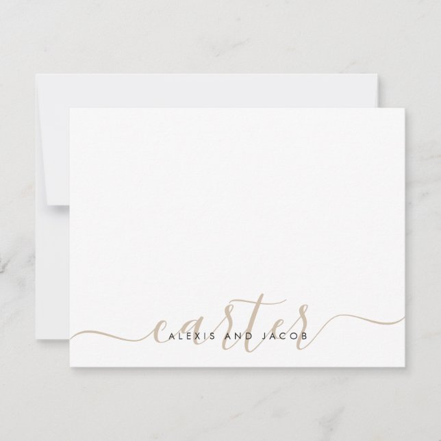 Family Last Name Wedding Light Beige Brown Script Note Card (Front)