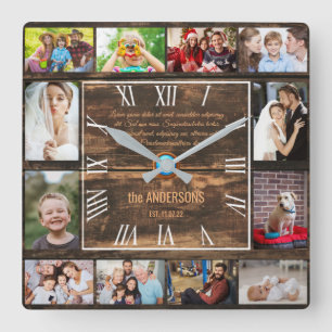 Family Legacy – Rustic Custom Photo Collage Square Wall Clock