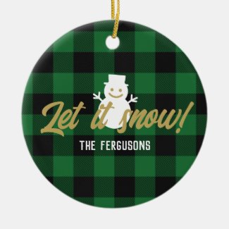 Family Let It Snow Christmas Green Buffalo Plaid