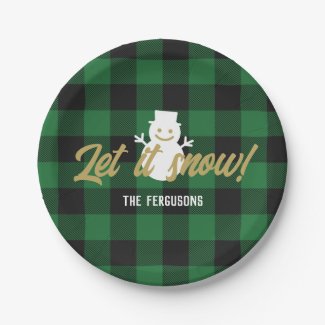 Family Let It Snow Christmas Green Buffalo Plaid