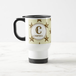 Family Letter Western Yellow Gold Star Initial Travel Mug