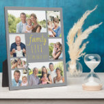Family Life 7 Picture Grey and Yellow Photo Plaque<br><div class="desc">Personalized photo plaque with family quote. "Family Life is the Best Life" is lettered in casual script and skinny font typography and the design has a modern color palette of grey and yellow (editable). Add your photos, working clockwise from the top left, and the photo template will automatically create the...</div>