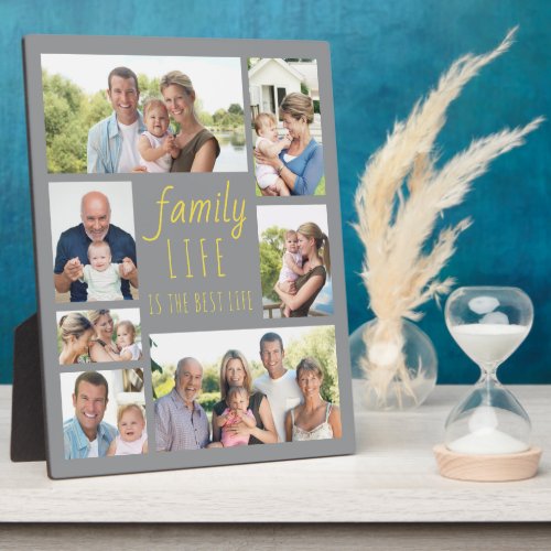 Family Life 7 Picture Grey and Yellow Photo Plaque
