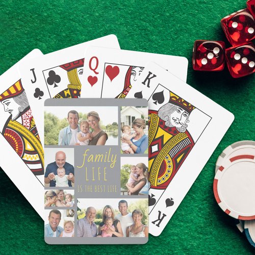 Family Life Photo Collage 7 Picture Grey Yellow Poker Cards