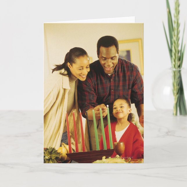 Family lighting the Kinara for Kwanzaa Holiday Card (Front)