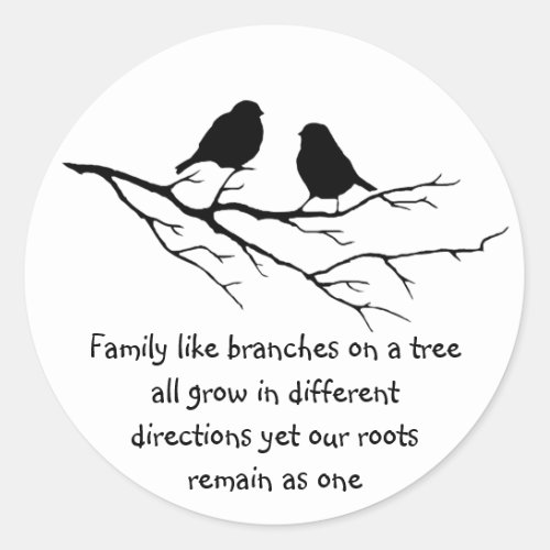 Family like branches on a tree Saying with Birds Classic Round Sticker