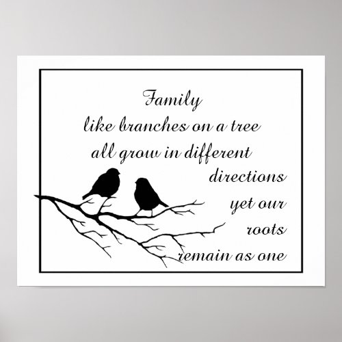 Family like branches on a tree Saying with Birds Poster