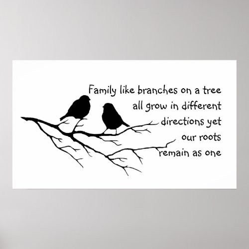 Family like branches on a tree Saying with Birds Poster