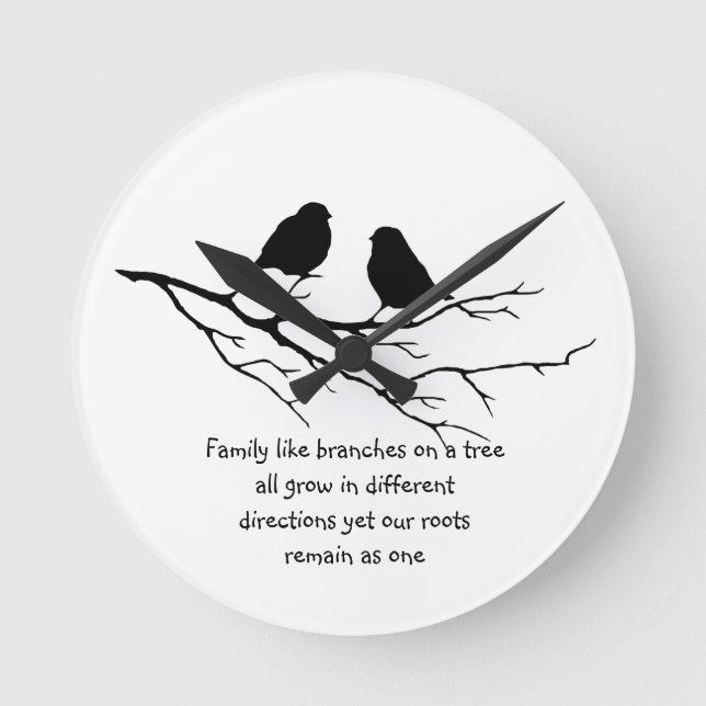 Family like branches on a tree Saying with Birds Round Clock (Front)