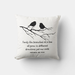 Family like branches on a tree Saying with Birds Throw Pillow